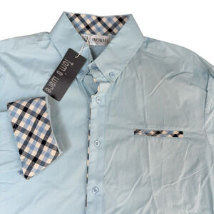 NEW Toms Ware Dress Shirt Men's Size XL Blue Plaid Trim Flip Cuff Long Sleeve